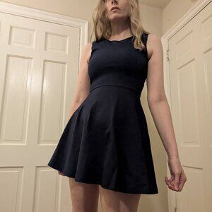 AQUA navy blue sleeveless zipper skater mini dress S